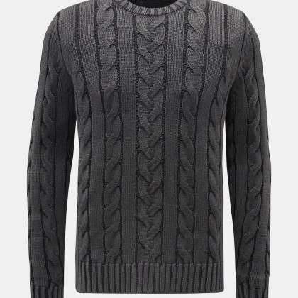 04651/ A trip in a bag - Herren - Merino Rundhalspullover %27Foggy Cable%27 dunkelgrau 04651/ A trip in a bag - Herren - Merino Rundhalspullover %27Foggy Cable%27 dunkelgrau