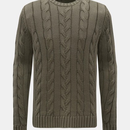 04651/ A trip in a bag - Herren - Merino Rundhalspullover %27Foggy Cable%27 graugrün 04651/ A trip in a bag - Herren - Merino Rundhalspullover %27Foggy Cable%27 graugrün