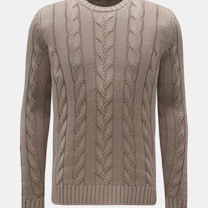 04651/ A trip in a bag - Herren - Merino Rundhalspullover %27Foggy Cable%27 taupe 04651/ A trip in a bag - Herren - Merino Rundhalspullover %27Foggy Cable%27 taupe