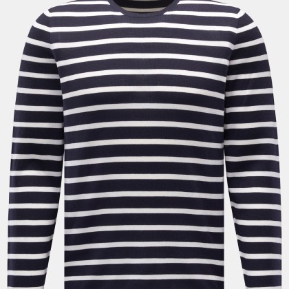 04651/ A trip in a bag - Herren - Feinstrick Rundhals-Pullover navy/weiß gestreift 04651/ A trip in a bag - Herren - Feinstrick Rundhals-Pullover navy/weiß gestreift