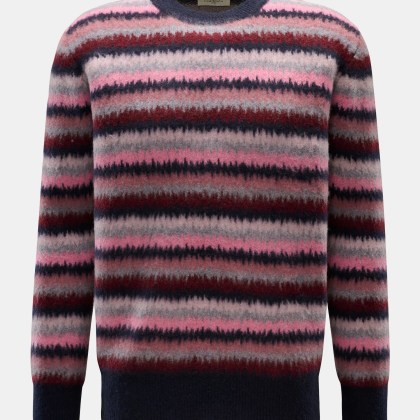 Piacenza 1733 - Herren - Cashmere Rundhalspullover rosé/navy/grau gestreift Piacenza 1733 - Herren - Cashmere Rundhalspullover rosé/navy/grau gestreift