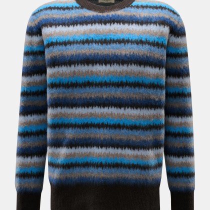 Piacenza 1733 - Herren - Cashmere Rundhalspullover dunkelbraun/blau/beige gestreift Piacenza 1733 - Herren - Cashmere Rundhalspullover dunkelbraun/blau/beige gestreift
