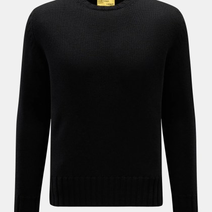 B.F. Knitwear - Herren - Merino Rundhalspullover schwarz B.F. Knitwear - Herren - Merino Rundhalspullover schwarz