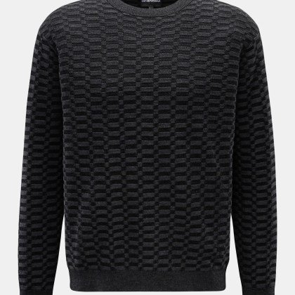Emporio Armani - Herren - Rundhalspullover schwarz/dunkelgrau gemustert Emporio Armani - Herren - Rundhalspullover schwarz/dunkelgrau gemustert