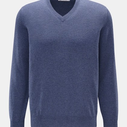 Brunello Cucinelli - Herren - Cashmere V-Neck Pullover blau meliert Brunello Cucinelli - Herren - Cashmere V-Neck Pullover blau meliert