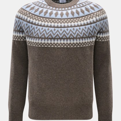 von Braun - Herren - Cashmere Rundhalspullover braun/rauchblau/creme gemustert von Braun - Herren - Cashmere Rundhalspullover braun/rauchblau/creme gemustert