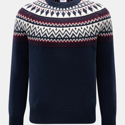 von Braun - Herren - Cashmere Rundhalspullover navy/bordeaux/offwhite gemustert von Braun - Herren - Cashmere Rundhalspullover navy/bordeaux/offwhite gemustert