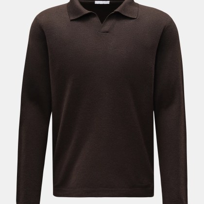 04651/ A trip in a bag - Herren - Merino Strickpolo %27Oyster%27 dunkelbraun 04651/ A trip in a bag - Herren - Merino Strickpolo %27Oyster%27 dunkelbraun