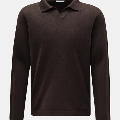 04651/ A trip in a bag - Herren - Merino Strickpolo %27Oyster%27 dunkelbraun 04651/ A trip in a bag - Herren - Merino Strickpolo %27Oyster%27 dunkelbraun