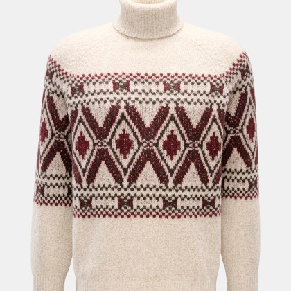 Brunello Cucinelli - Herren - Rollkragenpullover creme/dunkelrot gemustert Brunello Cucinelli - Herren - Rollkragenpullover creme/dunkelrot gemustert
