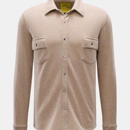 B.F. Knitwear - Herren - Cashmere Strickhemd Kent-Kragen beige B.F. Knitwear - Herren - Cashmere Strickhemd Kent-Kragen beige