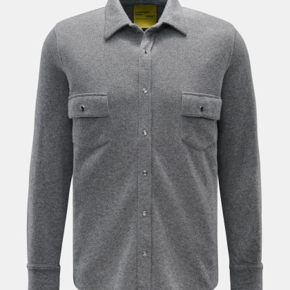 B.F. Knitwear - Herren - Cashmere Strickhemd Kent-Kragen grau meliert B.F. Knitwear - Herren - Cashmere Strickhemd Kent-Kragen grau meliert