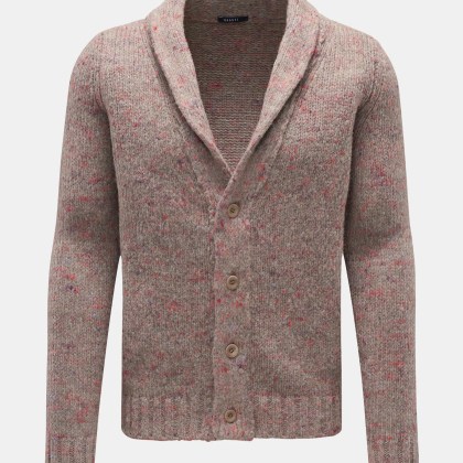 04651/ A trip in a bag - Herren - Cardigan %27Donegal%27 graubraun/hellrot gemustert 04651/ A trip in a bag - Herren - Cardigan %27Donegal%27 graubraun/hellrot gemustert
