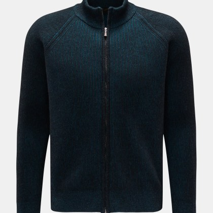 Moorer - Herren - Strickjacke %27Dean%27 schwarz/türkis gestreift Moorer - Herren - Strickjacke %27Dean%27 schwarz/türkis gestreift