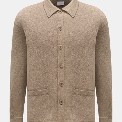 04651/ A trip in a bag - Herren - Strickhemd schmaler Kragen taupe 04651/ A trip in a bag - Herren - Strickhemd schmaler Kragen taupe