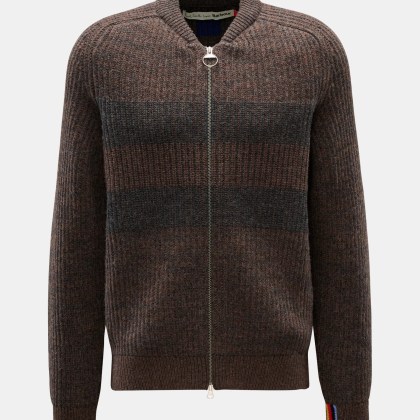 Barbour - Herren - Strickjacke %27Knit Bomber%27 dunkelbraun/dunkelgrau gestreift Barbour - Herren - Strickjacke %27Knit Bomber%27 dunkelbraun/dunkelgrau gestreift