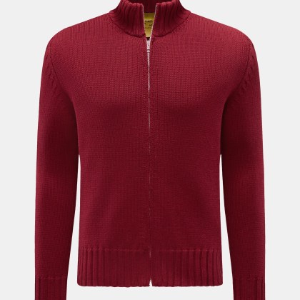 B.F. Knitwear - Herren - Merino Strickjacke dunkelrot B.F. Knitwear - Herren - Merino Strickjacke dunkelrot