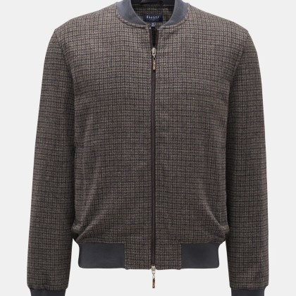 04651/ A trip in a bag - Herren - Woll-Blouson %27Check Bomber%27 grau/braun kariert 04651/ A trip in a bag - Herren - Woll-Blouson %27Check Bomber%27 grau/braun kariert