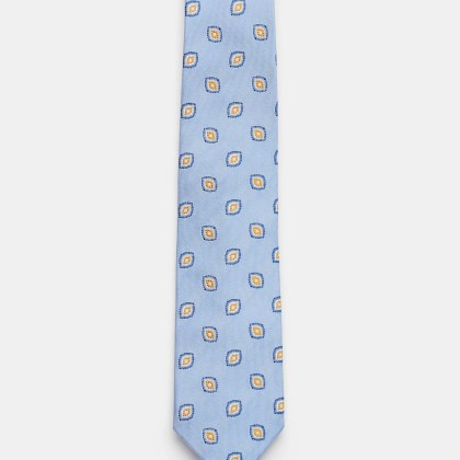 Bigi - Herren - Seidenkrawatte %27Volga%27 hellblau/navy/gelb gemustert Bigi - Herren - Seidenkrawatte %27Volga%27 hellblau/navy/gelb gemustert