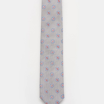 Bigi - Herren - Seidenkrawatte %27Volga%27 grau/blau/dunkelbraun gemustert Bigi - Herren - Seidenkrawatte %27Volga%27 grau/blau/dunkelbraun gemustert