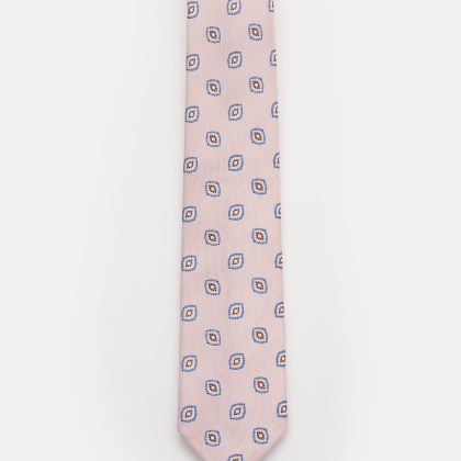 Bigi - Herren - Seidenkrawatte %27Volga%27 rosé/blau/dunkelbraun gemustert Bigi - Herren - Seidenkrawatte %27Volga%27 rosé/blau/dunkelbraun gemustert