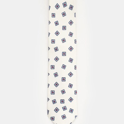 Eddy Monetti - Herren - Seidenkrawatte creme/navy/rot gemustert Eddy Monetti - Herren - Seidenkrawatte creme/navy/rot gemustert