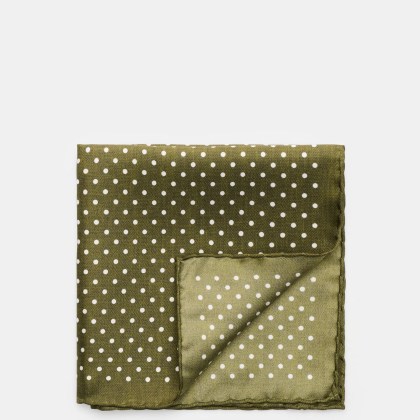 Rosi Collection - Herren - Seiden-Einstecktuch oliv gepunktet Rosi Collection - Herren - Seiden-Einstecktuch oliv gepunktet