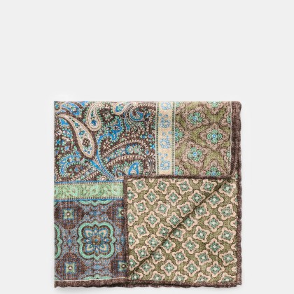 Rosi Collection - Herren - Seiden-Einstecktuch %27Easy%27 dunkelbraun/oliv/azurblau gemustert Rosi Collection - Herren - Seiden-Einstecktuch %27Easy%27 dunkelbraun/oliv/azurblau gemustert