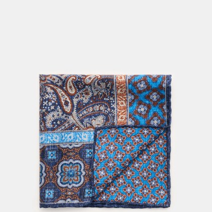 Rosi Collection - Herren - Seiden-Einstecktuch %27Easy%27 graublau/blau/braun gemustert Rosi Collection - Herren - Seiden-Einstecktuch %27Easy%27 graublau/blau/braun gemustert