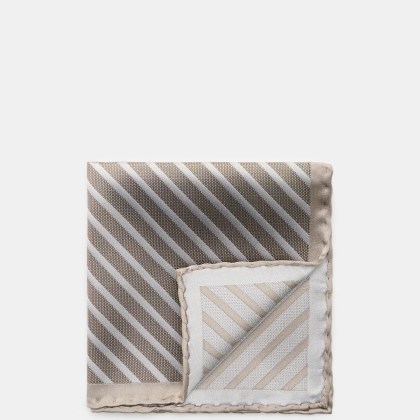 Brunello Cucinelli - Herren - Seiden-Einstecktuch taupe/silbergrau gestreift Brunello Cucinelli - Herren - Seiden-Einstecktuch taupe/silbergrau gestreift