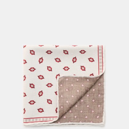 Brunello Cucinelli - Herren - Seiden-Einstecktuch braun/rot/off-white gemustert Brunello Cucinelli - Herren - Seiden-Einstecktuch braun/rot/off-white gemustert