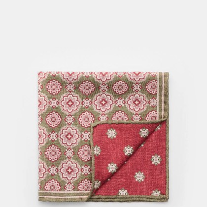 Rosi Collection - Herren - Seiden-Einstecktuch %27Easy%27 oliv/rot/rosé gemustert Rosi Collection - Herren - Seiden-Einstecktuch %27Easy%27 oliv/rot/rosé gemustert