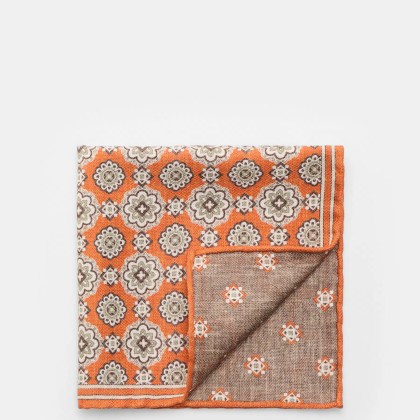 Rosi Collection - Herren - Seiden-Einstecktuch %27Easy%27 orange/braun/salbei gemustert Rosi Collection - Herren - Seiden-Einstecktuch %27Easy%27 orange/braun/salbei gemustert