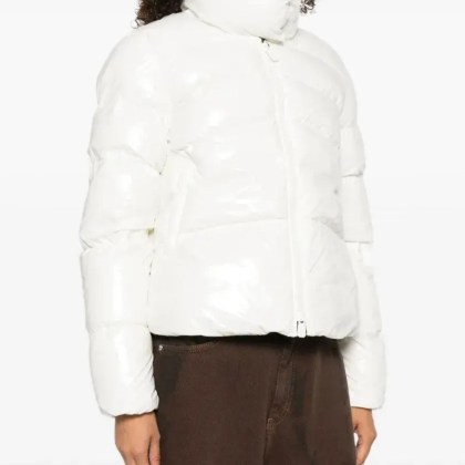 Pinko - Puffy White Down Coat With Glossy Finish And High - Größe 44 - weiß – Bild 3
