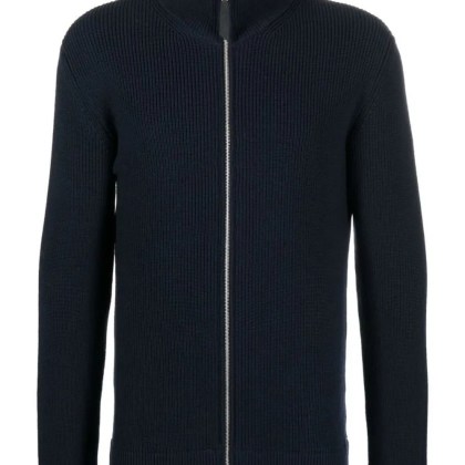 Maison Margiela - Navy Blue Ribbed Cardigan With High Neck - Größe L - blau Maison Margiela - Navy Blue Ribbed Cardigan With High Neck - Größe L - blau