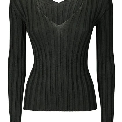 LUSSI - Fitted Ribbed Silk Sweater With Deep V-Neckline - Größe ONE SIZE - schwarz LUSSI - Fitted Ribbed Silk Sweater With Deep V-Neckline - Größe ONE SIZE - schwarz