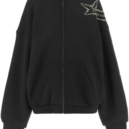 WE11 Done - Cotton Hoodie With Star Detail And Front Zipper - Größe L - schwarz WE11 Done - Cotton Hoodie With Star Detail And Front Zipper - Größe L - schwarz