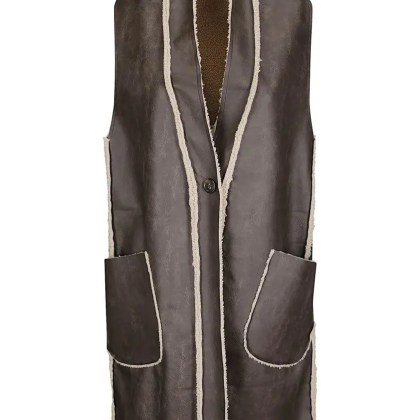 STEFANO MORTARI - Long Sheepskin-Effect Vest In Synthetic Material - Größe 42 - braun STEFANO MORTARI - Long Sheepskin-Effect Vest In Synthetic Material - Größe 42 - braun