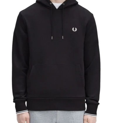 Fred Perry - Black Hoodie With Embroidered Laurel Wreath - Größe L - schwarz Fred Perry - Black Hoodie With Embroidered Laurel Wreath - Größe L - schwarz