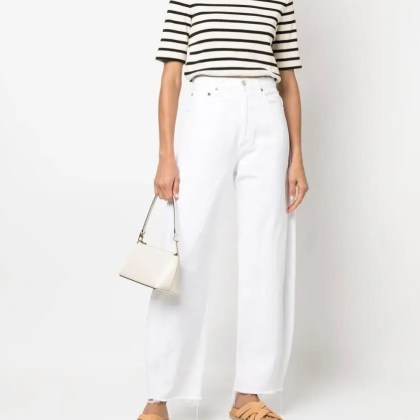 Jil Sander - Fine Ribbed Striped T-Shirt With Logo Patch - Größe M - beige – Bild 4