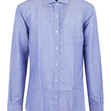 BUONAMASSA - Button-Down Collar Shirt With Subtle Vertical Stri - Größe 45 - blau BUONAMASSA - Button-Down Collar Shirt With Subtle Vertical Stri - Größe 45 - blau