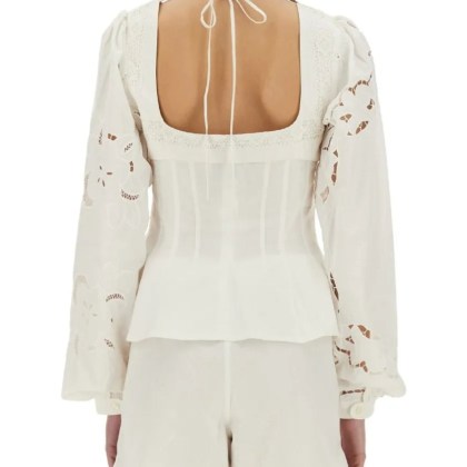 Marine Serre - Fitted White Top With Square Neckline And Floral E - Größe 36 - white – Bild 3