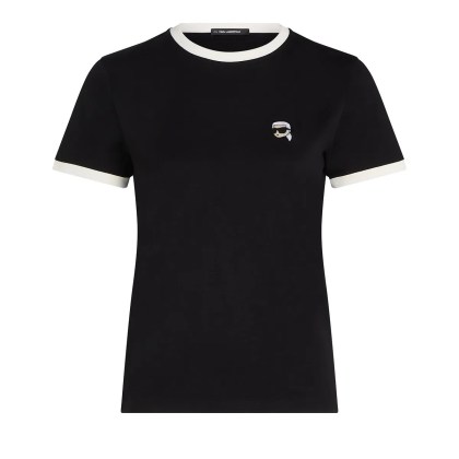 Karl Lagerfeld - IKON T-SHIRT MIT KONTRASTIERENDER PASPELIERUNG - Größe XS - schwarz Karl Lagerfeld - IKON T-SHIRT MIT KONTRASTIERENDER PASPELIERUNG - Größe XS - schwarz