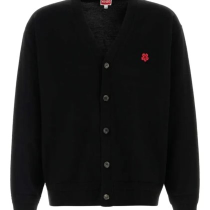 Kenzo - Button-Front Black Wool Cardigan With Embroidered - Größe M - schwarz Kenzo - Button-Front Black Wool Cardigan With Embroidered - Größe M - schwarz