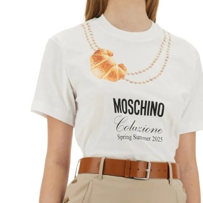 Moschino - "Breakfast" Logo Print T-Shirt - Größe L - weiß – Bild 2