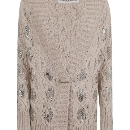 Ermanno Scervino - Chunky Cable Knit Sweater With Metallic Embellishm - Größe S - beige Ermanno Scervino - Chunky Cable Knit Sweater With Metallic Embellishm - Größe S - beige