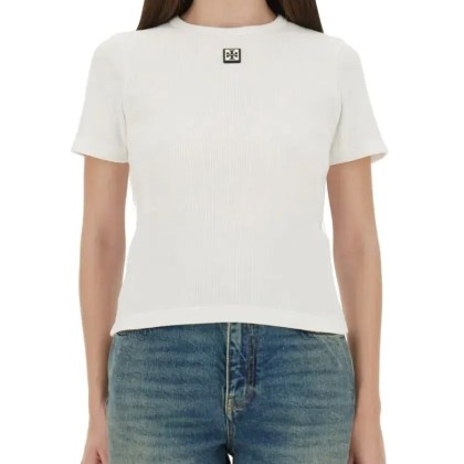 Tory Burch - Ribbed Cotton T-Shirt - Größe L - weiß Tory Burch - Ribbed Cotton T-Shirt - Größe L - weiß