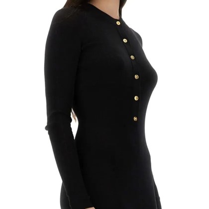 Versace - Long Fitted Wool Dress With Gold-Tone Button - Größe 42 - schwarz – Bild 2