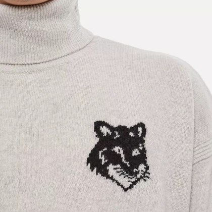 Maison Kitsune - Fox Head Intarsia Logo Turtleneck Sweater - Größe M - grau – Bild 2
