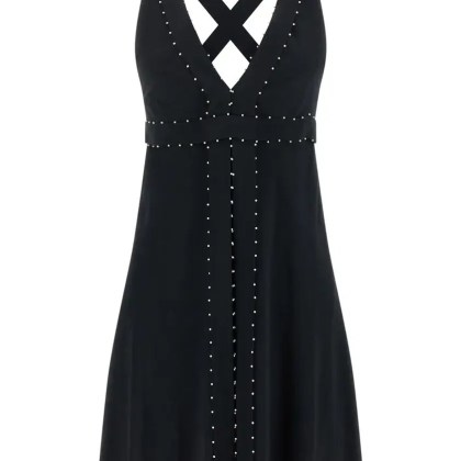 GIOVANNI BEDIN - Silk Blend Mini Dress With Pearl Appliqué - Größe 38 - schwarz GIOVANNI BEDIN - Silk Blend Mini Dress With Pearl Appliqué - Größe 38 - schwarz